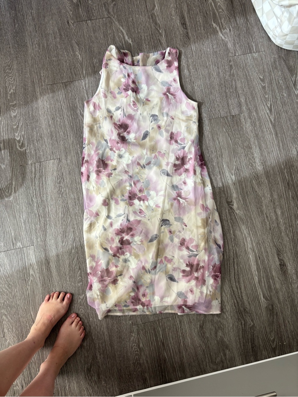 connected apparel Cream Midi Dress with Pink Floral Print